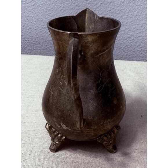 Antique Brass Hand Forged Scallop Leg Floral Etched Pattern Milk Pot Tea Pot Jug - Picture 7 of 9